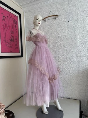 Vestido Cupcake Vintage Años 50 Rosa Lavanda Tul-Encaje-Promoción-Fiesta-Coqueta-Pequeño Foto 1 de 4