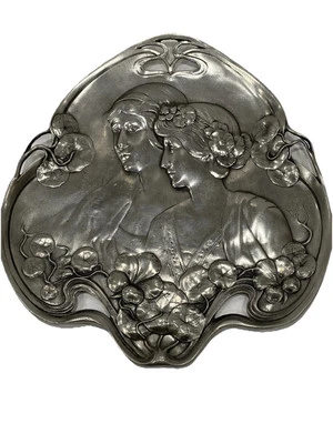 Two Maidens Art Nouveau Silver Plate Card Tray Antique In Stunning Condition - Image 1 of 4