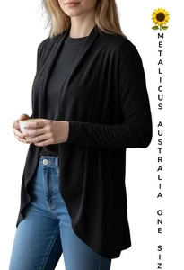 🌻METALICUS BLACK MERINO WOOD BLEND DRAPE POCKETS OPEN CARDIGAN ONE SIZE - Bild 1 von 12