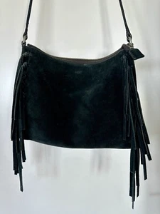 UGG Genuine Leather Black Suede Fringed Handbag Crossbody - Picture 1 of 13