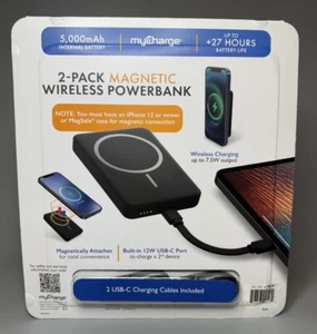 2-Pack myCharge 5000mAh Magnetic Wireless PowerBank Phone Charger Battery Packs - Picture 1 of 3