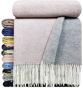 Merinowolldecke Wolldecke Merinowolle-Kaschmir Mix 140x200cm Rosa-Grau - Bild 1 von 6