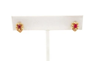 14k Yellow Gold Ruby Diamond Earrings E5 - Picture 1 of 8