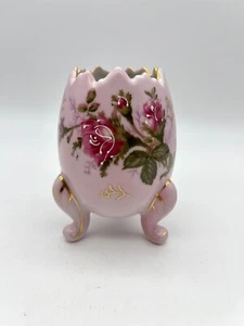 Vintage Napcoware rosa Blumen Porzellan gerissen Ei Übertopf Vase 5" gestempelt C3199/M - Bild 1 von 6