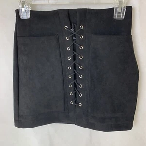 Mystery Jane Black Suede Lace Up Mini Skirt size S - Picture 1 of 5