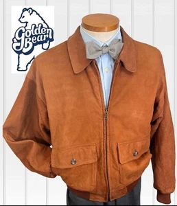 $1195 GOLDEN BEAR 40/M Brown Suede Bomber Jacket Wool Trim Made San Francisco - Picture 1 of 9