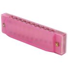 (Pink)Harmonica Plastic Translucent 10 Hole With Storage Box For Kids Music AGS