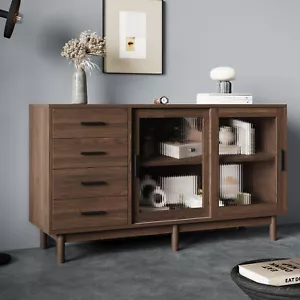 Glasvitrine Kommode Sideboard mit 4 Schubladen 2 Glastüren für Wohnzimmer, Küche - Bild 1 von 19
