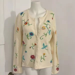 Northern Isles size Large Allover Print Embroidered Flowers Floral Cardigan - Picture 1 of 7