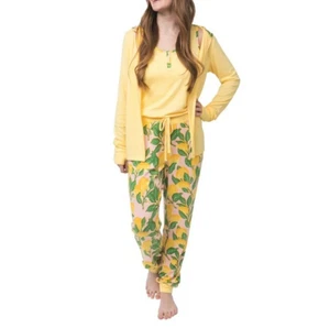 NWOT Munki Munki Ladies 3 Piece Lounge Set - Yellow Lemons - XL - Picture 1 of 3