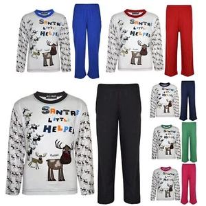 Kids Girls Boys SANTAS LITTLE HELPER Christmas Pyjamas Reindeer Rudolph PJ's - Picture 1 of 8
