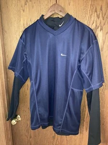 2 Pieces- Nike Long Sleeve Black Swoosh Collar Shirt & Blue Short Sleeve, Large - Picture 1 of 12