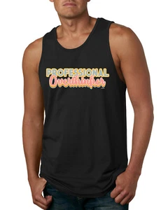 Camiseta sin mangas profesional Over Thinker azul rosa amarillo letras geniales para hombre - Imagen 1 de 8