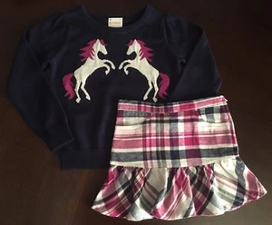 NWT Gymboree Girl Plum Pony Navy Sweater Top & Plaid Skirt Outfit 4 4T - Picture 1 of 8