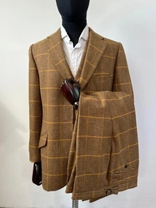 Stunning Rare Hackett Jubilee Herringbone Tweed 3 Piece Checked Wool Suit 40-42" - Picture 1 of 20