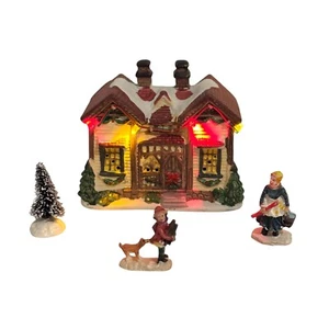 Victoria Falls LED Lighted Porcelain Christmas House w/ 3 Mini Figures - Picture 1 of 23