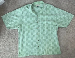 Tommy Bahama Hawaiian Shirt Men's XL Green Short Sleeve 100% Silk Patchwork - Picture 1 of 3