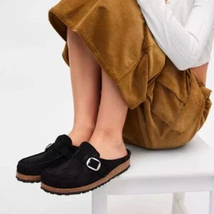Zoccolo mocassino Birkenstock Buckley scamosciato nero taglia 38 - Foto 1 di 10