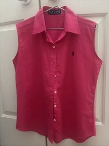 Reduced! Ralph Lauren Sleeveless Cotton Womens Pink Shirt S Fits To 91 cm Bust - Picture 1 of 4