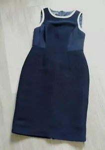 Laura Ashley Navy Blue Fine Rib Shift Pencil Dress Smart Office Workwear UK10 - Picture 1 of 7