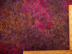 Batik Fabric 7/8 Yard Pink Green Brn Floral on Dk Purple Premium Cotton #22 - Picture 1 of 2