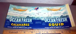 Vintage Original Label Ocean Fresh Squid, Calamares, Monterey Calif, 1940 WWII - Bild 1 von 3