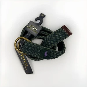 Polo Ralph Lauren DOUBLE-O-RING Men Sz S Braided Canvas/Leather Trim Green Belt - Picture 1 of 3