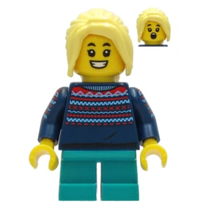 Lego Girl bam202004 Dark Blue Sweater Yellow Hair LEGO Brand Store Minifigure - Picture 1 of 2