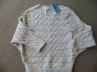 Millitary Hippy S/M Off White Dolman Sleeve Sweater  Flower Trim NWT - Image 1 of 3