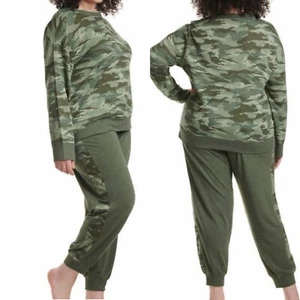 NWT Splendid Women's 2 Piece Pajama Set PJs Olive Camo Print Cozy - Sz 2X - Picture 1 of 7