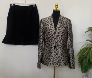 NWT Nipon Boutique Beige Black Animal Print 2 PC Skirt Suit Size 8/8P, MSRP $280 - Picture 1 of 10