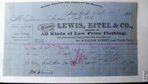 1881 Billhead Lewis Eitel Shirt Drawers Belts Frocks Low Price Clothes NY DL&WRR - Picture 1 of 1