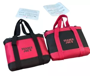 Trader Joe's Micro Tote Bag Red Black Grocery Bag Limited Edition Lot Of 2 *NEW* - Picture 1 of 6