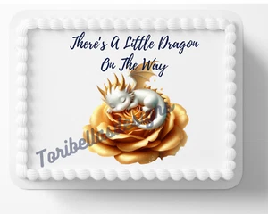 Imagen Comestible Oro Bebé Dragón Año del Dragón Baby Shower Comestible Pastel Topper - Imagen 1 de 1
