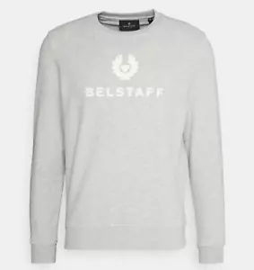 Mens Belstaff Designer Crew Neck Signature Sweatshirt Jumper Phoenix Old Silver - Picture 1 of 6