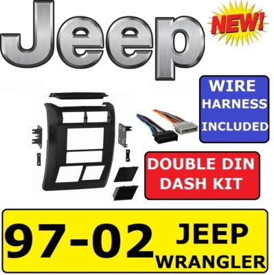 97-02 WRANGLER Kit de tablero doble Din instalación estéreo para automóvil SE SPORT SAHARA TJ JK Foto 1 de 4