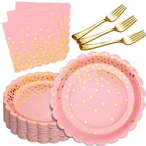 105PCS Pink and Gold Birthday Decorations Pink Party Plates and Napkins Sets ... - Picture 1 of 7