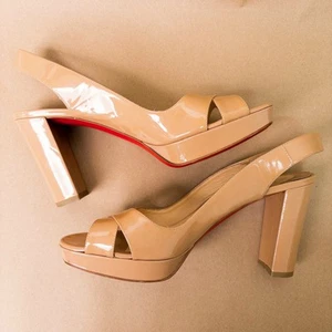 Christian Louboutin Beige Patent Leather Slingback Sandals Pumps Size 38.5 - Picture 1 of 14