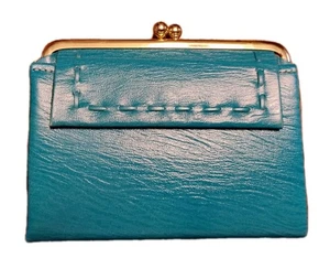 Splendido portafoglio bifold vintage nuovo "Justin" blu pavone vera pelle bovina - Foto 1 di 15