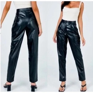 Princess Polly LOVE CLUB Black Faux Leather High Rise Straight Leg Pants Size 4 - Picture 1 of 8