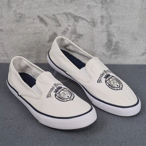 Brooks Brothers Sperry Mens Shoe 11 Slip On Shoes Crest Canvas White & Navy Blue - Picture 1 of 13