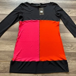 EVA VARRO Midi 3/4 Arm Cape Tunika Kleid schwarz stretchig strukturiert Damen L - Bild 1 von 8