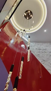 Crystal Staircase Chandelier High Ceiling Pendant Lights Fixture Decor for Foyer - Picture 1 of 37