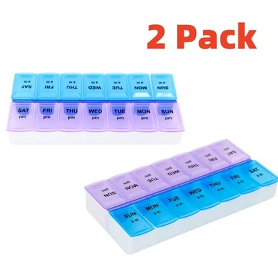 2 Pack Weekly Pill Box Organizer 7 day Organizer Case Medicine Box Twice a Day - Image 1 of 4