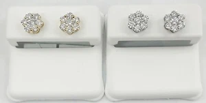 Flower Cluster 14K White & Yellow Gold 1.00Ct VVS Lab Grown Diamond Screw Back - Picture 1 of 5