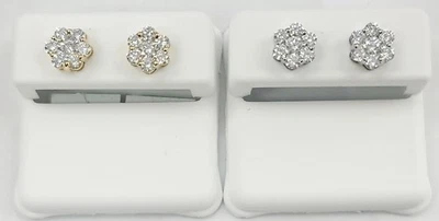 Flower Style 7stone Cluster 14K WG & YG 1.00Ct VVS Lab Grown Diamond Screw Back - Image 1 of 4