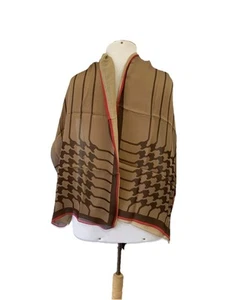 Y2# Valentino Silk Wool Cashmere Scarf Geometric Print Brown Beige Red Italy - Picture 1 of 6