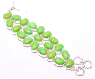 Brazalete Chapado en Plata Piedras Preciosas Turquesa Verde Cobre 7-8" T8642|Regalo de Navidad Foto 1 de 4
