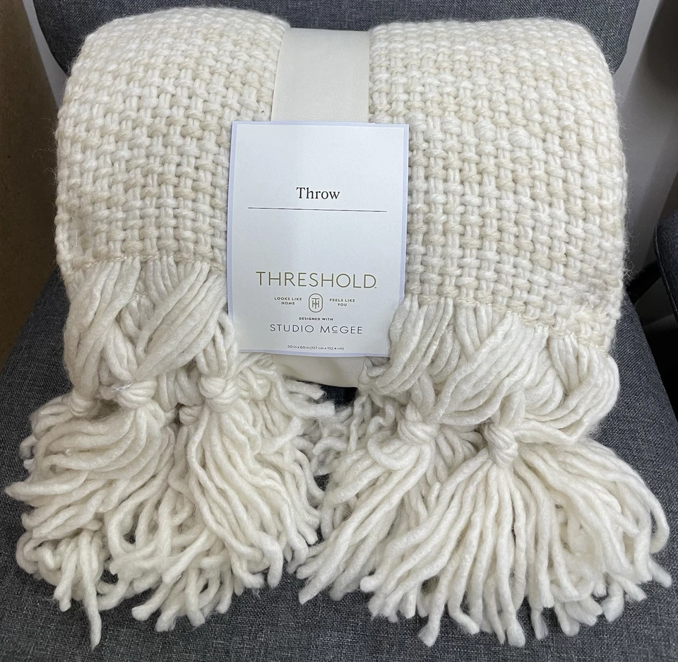 Threshold Studio McGee Throw Blanket Woven With Fringe Neutral Beige 50