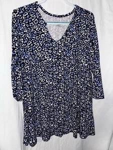 Blusa túnica Jessica London 18/20 azul estampado animal elástico cuello en V - Imagen 1 de 5